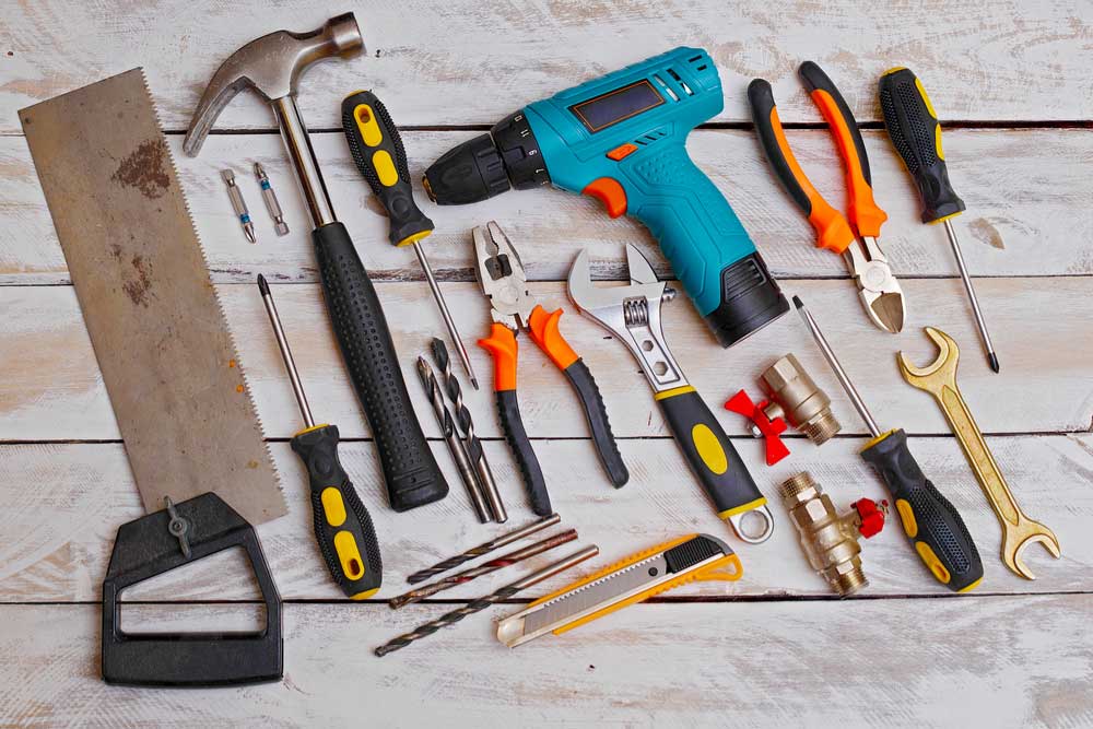 A selection of professional handyman tools used to save homeowners time and money.