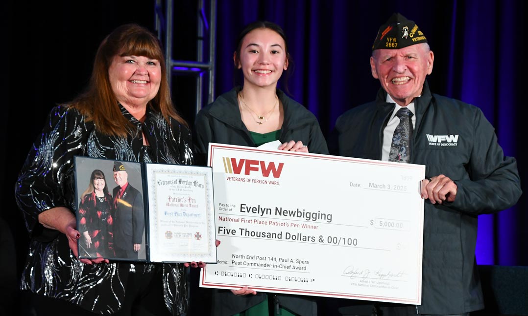 Patriot’s Pen essay contest winner receiving recognition — encouraging middle school participation.